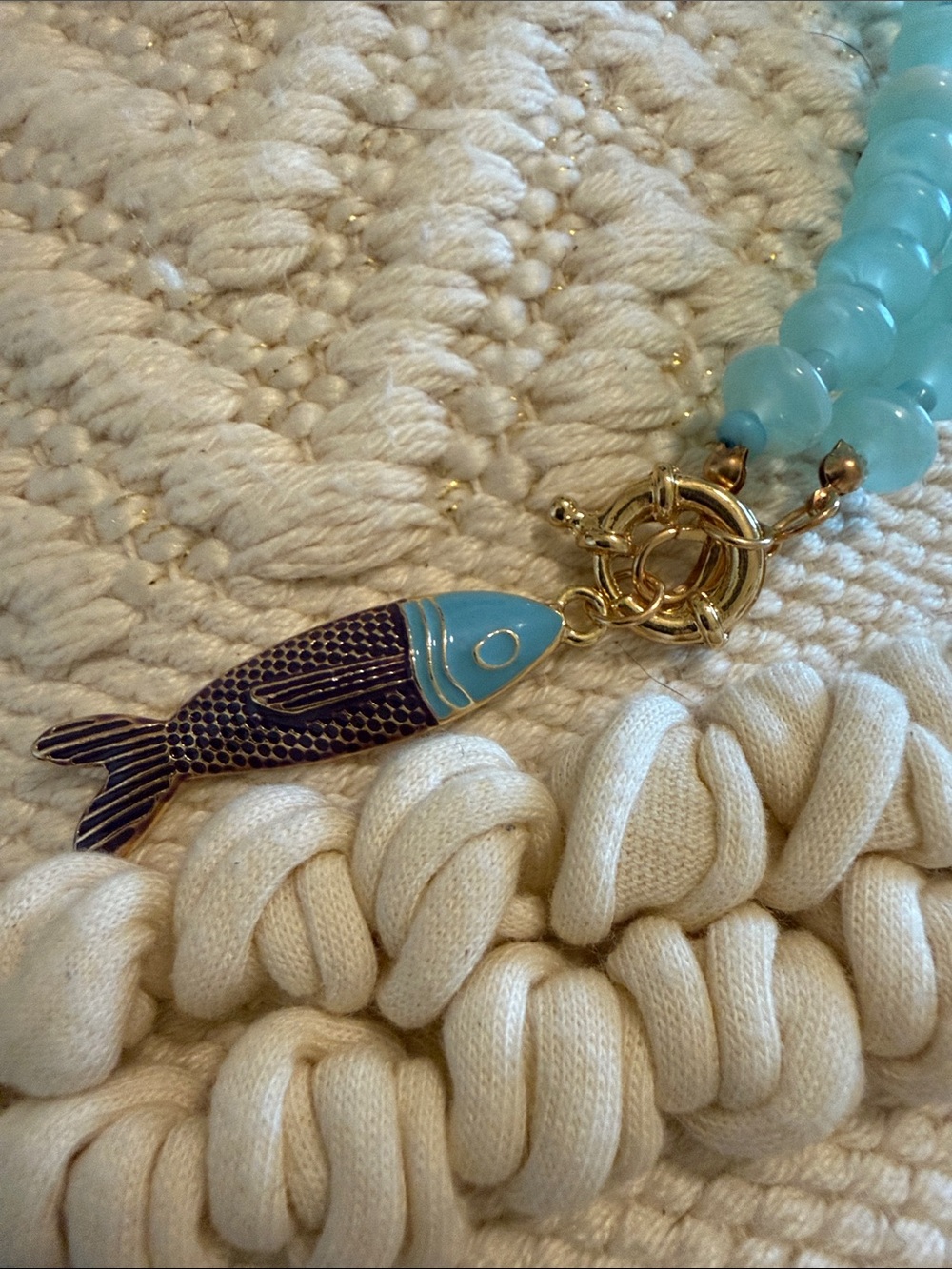 Aquatic Blue Fish Charm Beaded Necklace - 20”